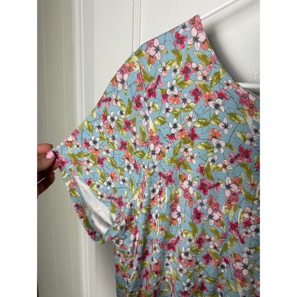 J. Jill Blue Ditsy Floral Jersey Knit Short Sleeve Casual Dress Button Back XL - Picture 3 of 10